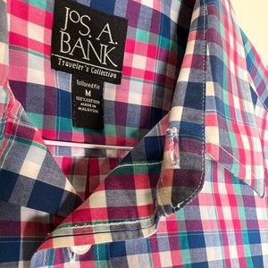 Jos. A. Bank dress shirt. Medium, red, navy and green checkered.